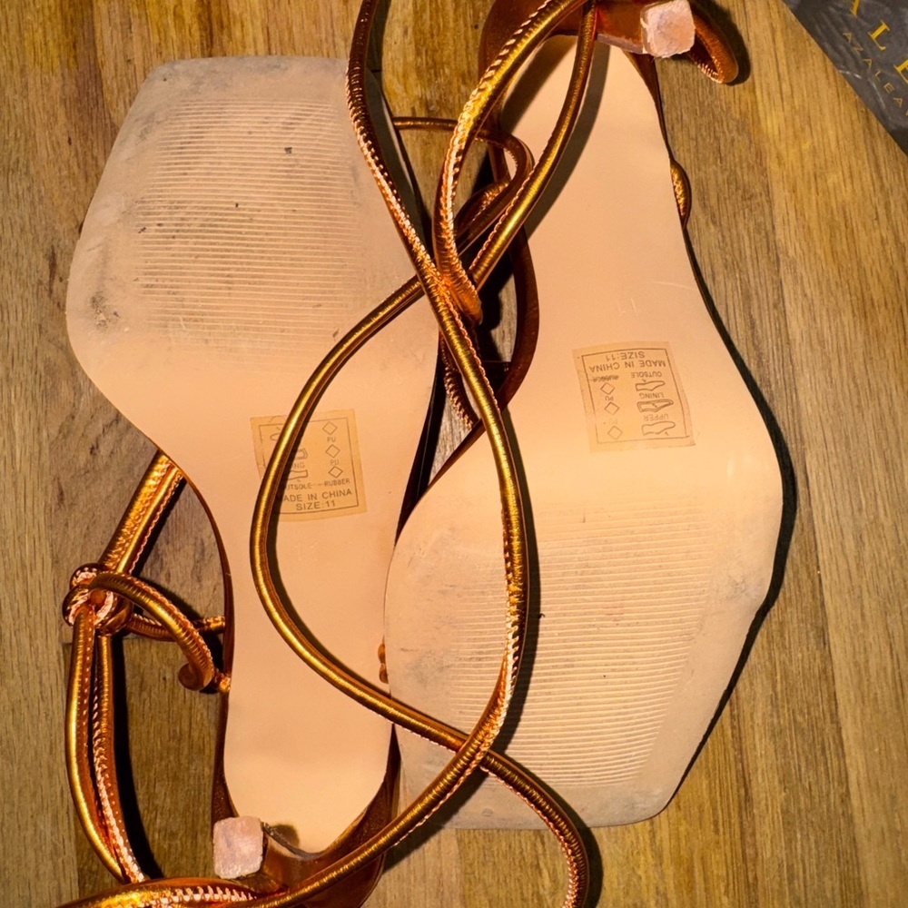 Orange Strappy Women's Heels - Picture 2 of 4